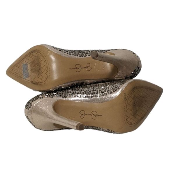 JESSICA SIMPSON Claya Metallic Faux Suede Rhinestone Heels 6 - Picture 8 of 12